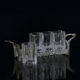 Лоток Старая Москва в комплекте с 4 - мя стаканами Старая Москва Хрусталь Серебро 925 пробы