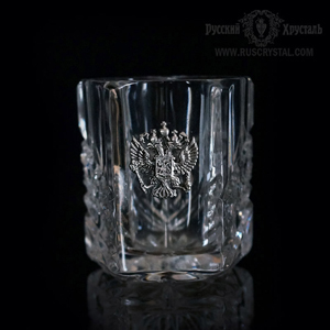 Герб России отлитый из  бронзы посеребрен  накладка на хрустальный стакан