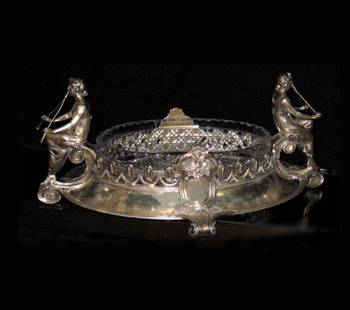 большой серебряный оклад  с отреставрированной съемной чашей из хрусталя
