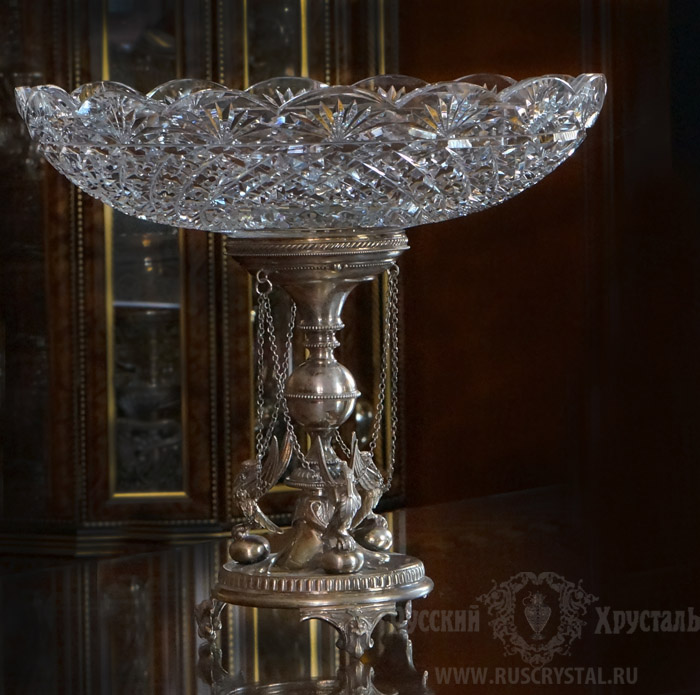 ваза из хрустала с циллиндрической подгонкой под серебряный декор - ножку
