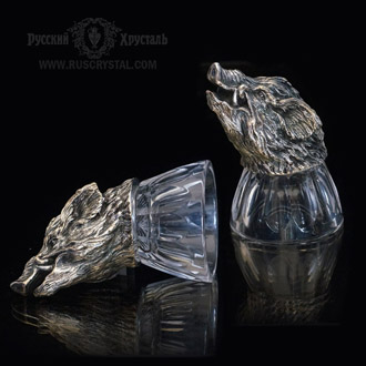 КАБАН из хрусталя и почсеребренной бронзы в виде подарочной чарки  стакана Подарки охотникам