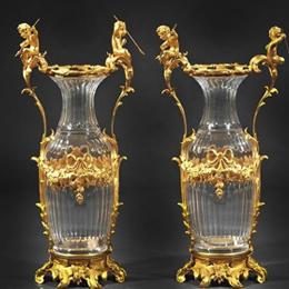парные вазы  из хрусталя баккара декорированы  позолоченной бронзой франция 19 век