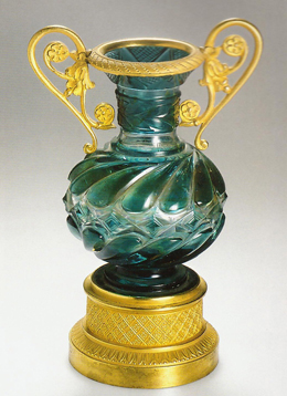 ваза двойного  хрусталя цвет хром  декор позолоченная бронза Императорский стекольный завод