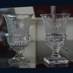 хрустальные бокалы фасооной формы с гравировкой производство Бахметьевского завода  1900 год 