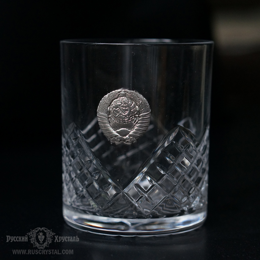хрустальный стакан 330  гр  с Гербом СССР из посеребренной бронзы